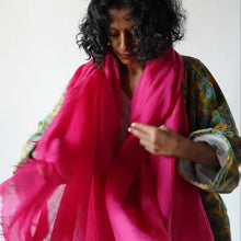 Load image into Gallery viewer, Loom woven pure wool scarf: Tropical Blooms 2