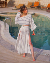Load image into Gallery viewer, Black Striped Side Slit Cotton Maxi Skirt