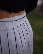 Load image into Gallery viewer, Black Striped Side Slit Cotton Maxi Skirt