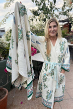 Load image into Gallery viewer, Block Printed Waffle Bath Robe + Towel GIFT SET  (Ava)
