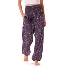 Load image into Gallery viewer, Lunar Plum Starry Night Harem Pants with Pockets
