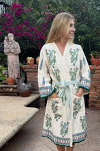 Load image into Gallery viewer, Block Printed Waffle Bath Robe + Towel GIFT SET  (Ava)
