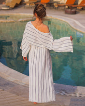 Load image into Gallery viewer, Black Striped Side Slit Cotton Maxi Skirt
