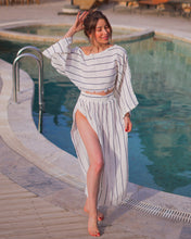 Load image into Gallery viewer, Black Striped Side Slit Cotton Maxi Skirt
