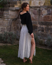 Load image into Gallery viewer, Black Striped Side Slit Cotton Maxi Skirt
