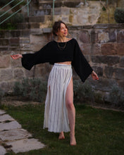 Load image into Gallery viewer, Black Striped Side Slit Cotton Maxi Skirt
